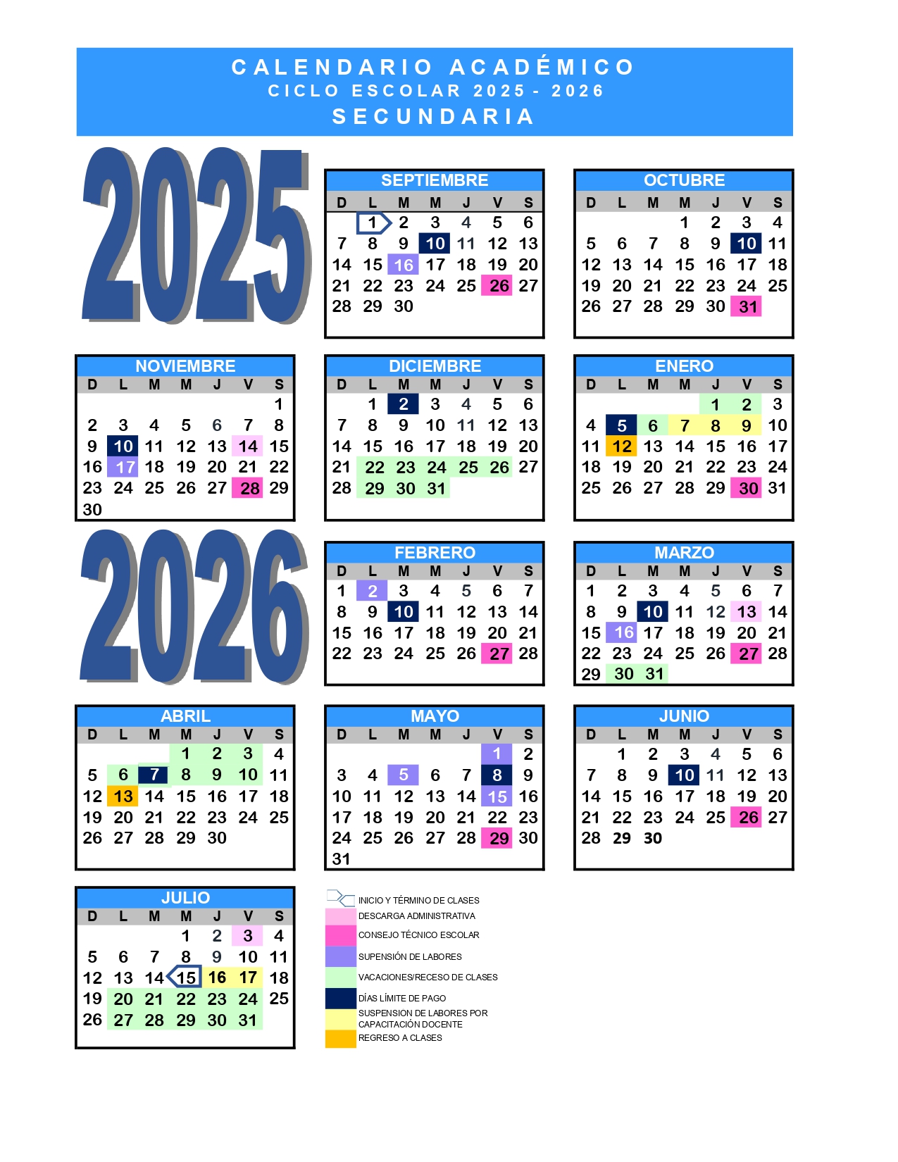 calendario secundaria